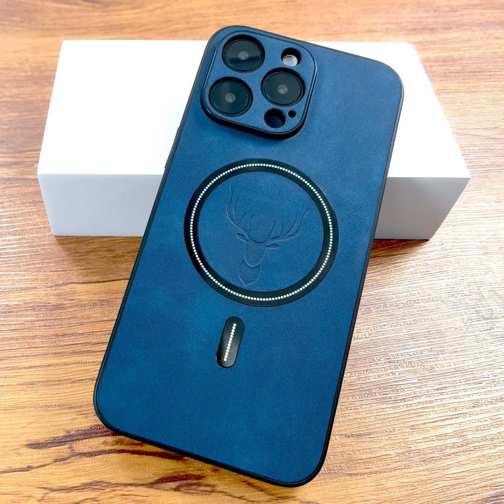coque iPhone 15 LeatherShield bleu