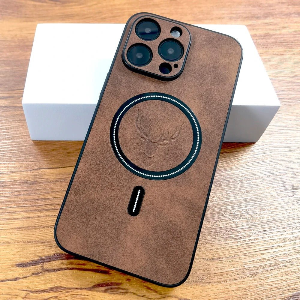 coque iPhone 15 LeatherShield cafe