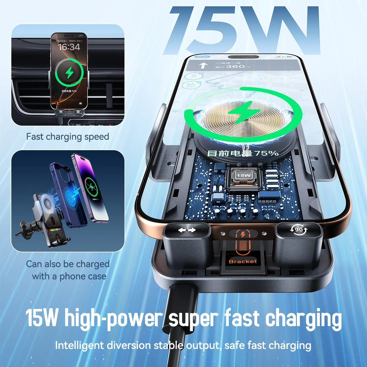 support de telephone voiture VoltEdge charge